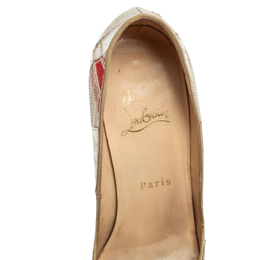 Christian Louboutin Mirror Leather Very Galaxy Art Deco Peep-Toe Pumps Size 37 For Sale 1