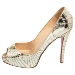 Christian Louboutin Very Galaxy Art Deco Peep-Toe Pumps aus Leder mit Spiegeln Größe 37