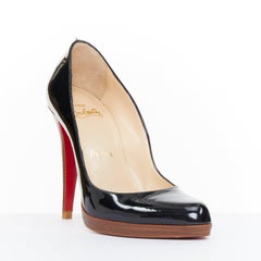 CHRISTIAN LOUBOUTIN Miss Boxe black patent leather wood platform pumps EU38