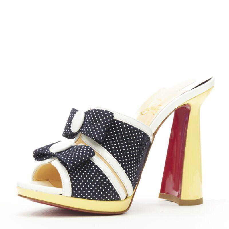 CHRISTIAN LOUBOUTIN Miss Daisy 120 navy polka dot bow platform mule EU36.5 In New Condition In Hong Kong, NT