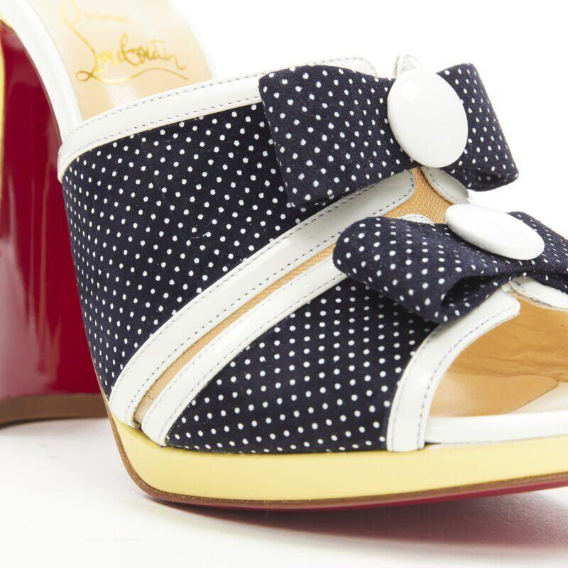 CHRISTIAN LOUBOUTIN Miss Daisy 120 navy polka dot bow platform mule EU36.5 3