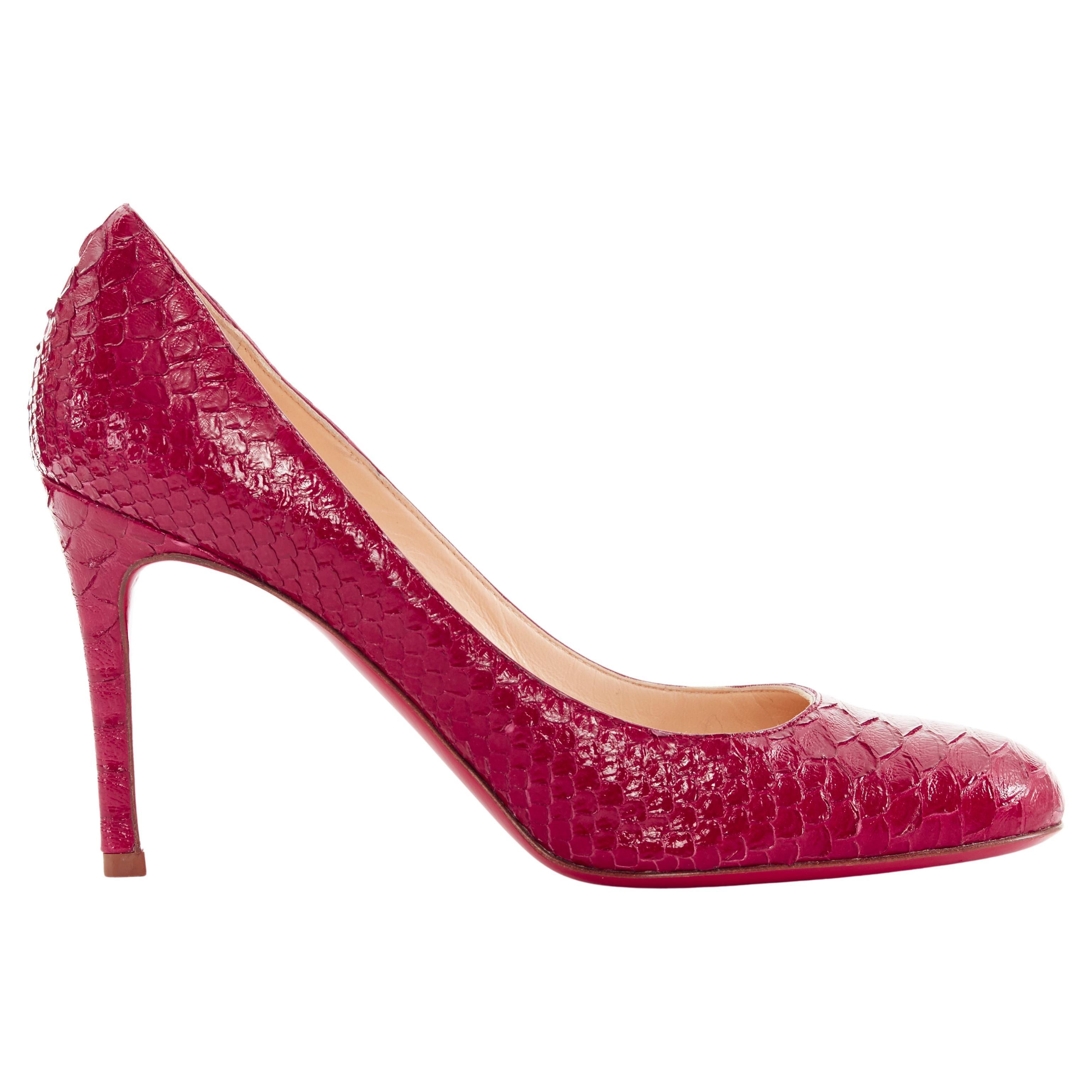 CHRISTIAN LOUBOUTIN Miss Gena 85 red glossy scaled leather round toe pump EU36.5 For Sale