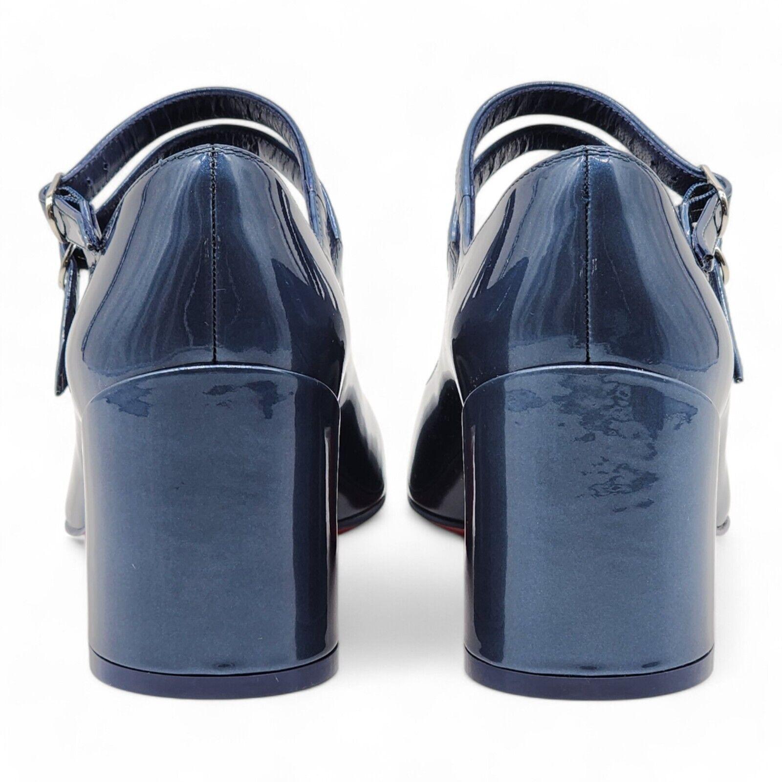 Christian Louboutin Miss Jane Pumps Leather in Blue Size 35.5 In Excellent Condition In Los Angeles, CA