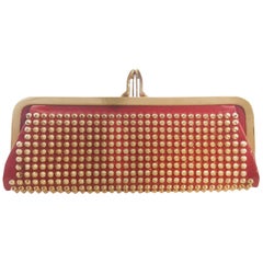 Christian Louboutin Miss Loubi Red Patent w/ Gold Tone Stud Clutch Bag