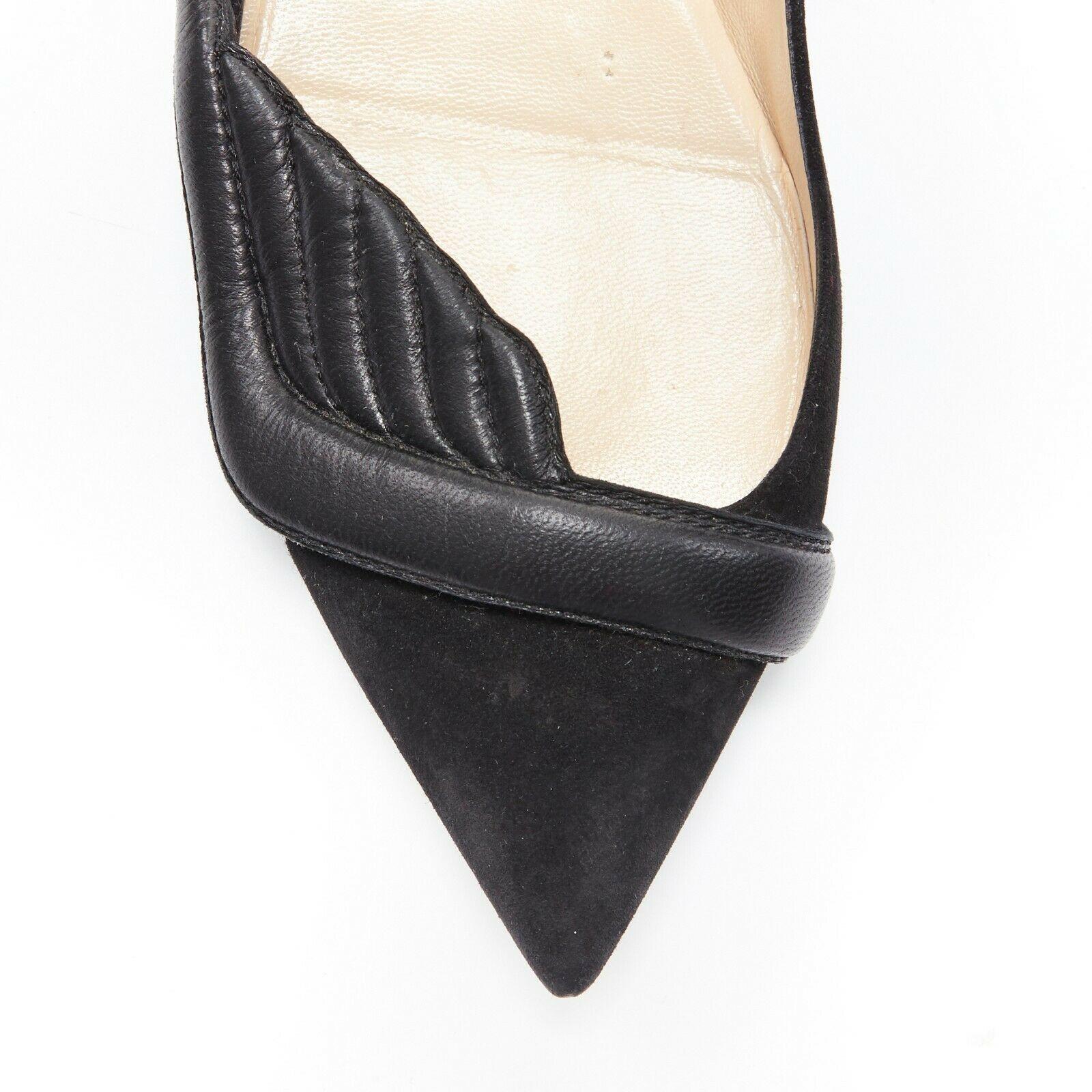 CHRISTIAN LOUBOUTIN Miss Mars black suede quilt leather wings pointy flats EU39 In Good Condition In Hong Kong, NT