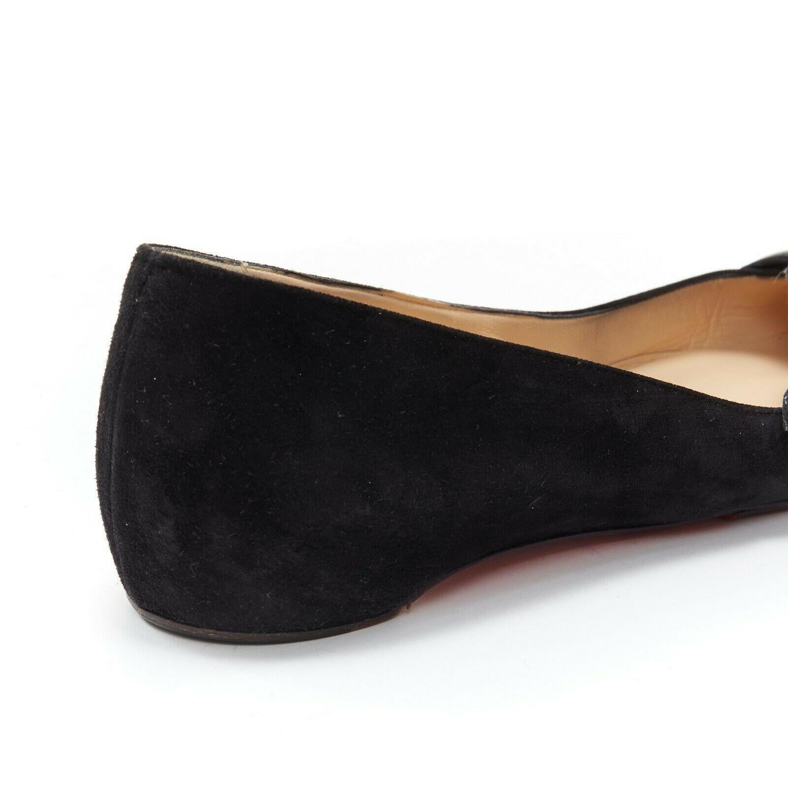 CHRISTIAN LOUBOUTIN Miss Mars black suede quilt leather wings pointy flats EU39 1