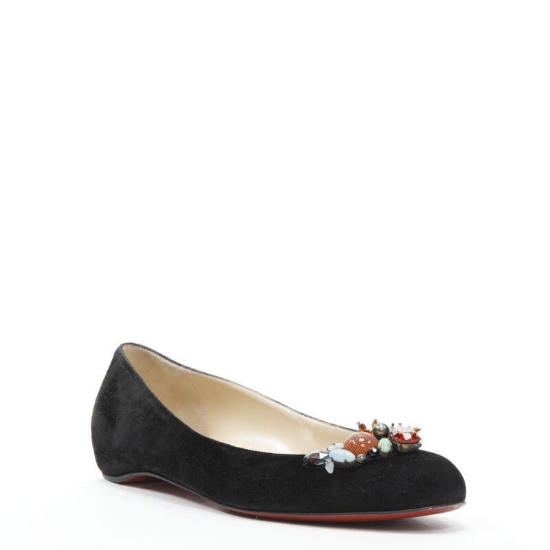 bailarinas CHRISTIAN LOUBOUTIN de ante negro con adornos de piedras de cristal EU37.5 Negro en venta