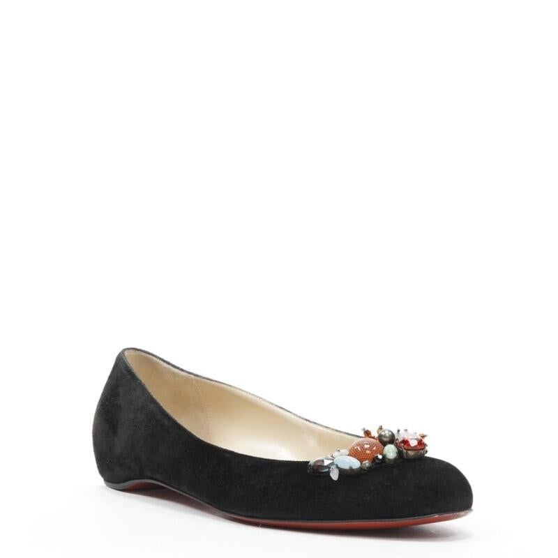 CHRISTIAN LOUBOUTIN mixed crystal stone embellished black suede flats EU37.5 Negro en venta