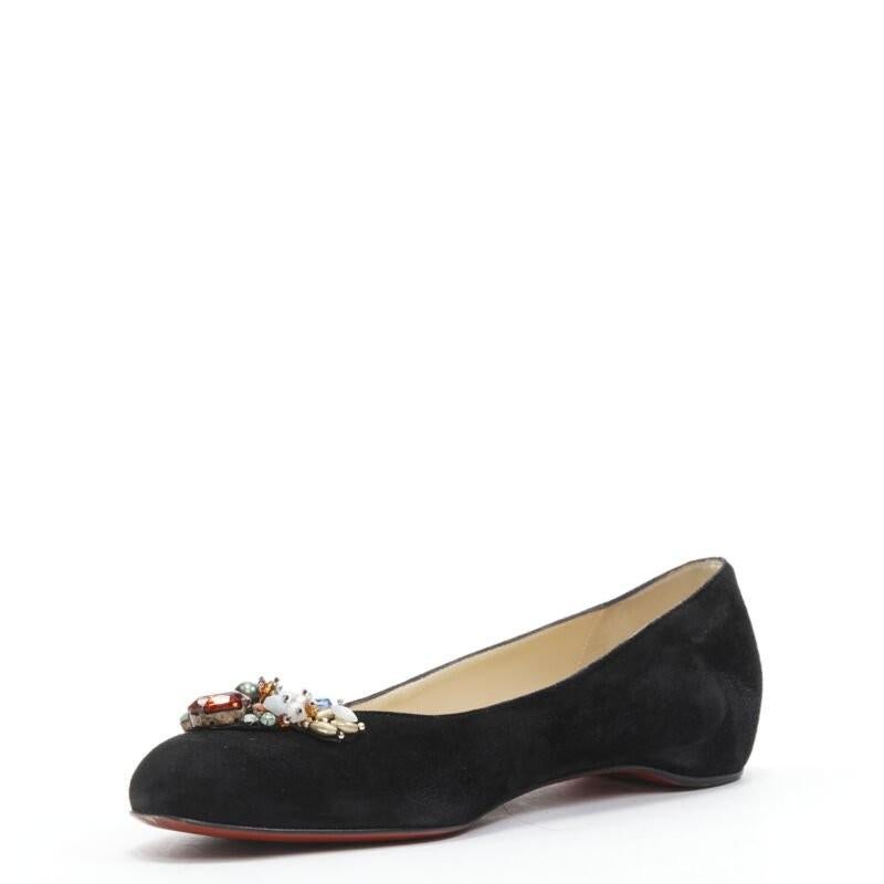 CHRISTIAN LOUBOUTIN mixed crystal stone embellished black suede flats EU37.5 en Excelente estado para la venta en Hong Kong, NT