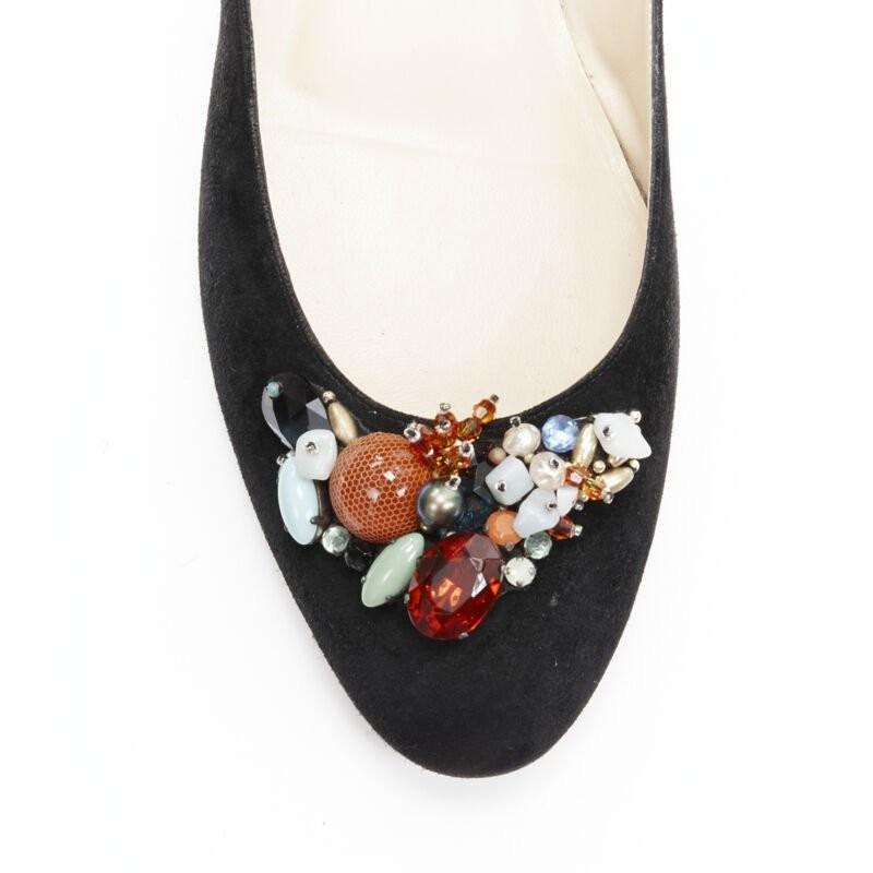 CHRISTIAN LOUBOUTIN mixed crystal stone embellished black suede flats EU37.5 en venta 1