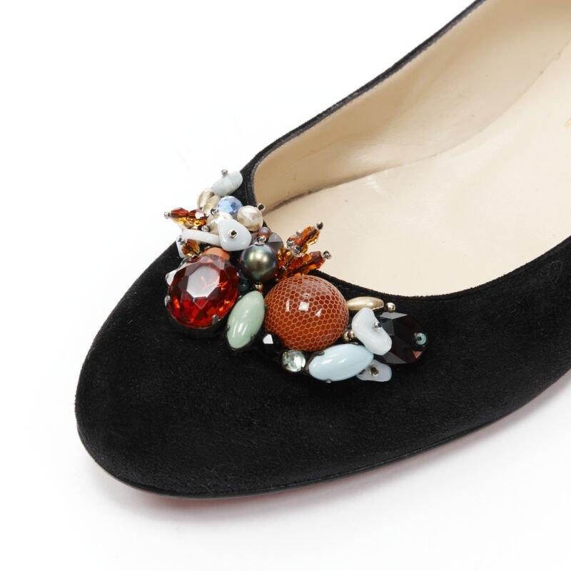 bailarinas CHRISTIAN LOUBOUTIN de ante negro con adornos de piedras de cristal EU37.5 en venta 2