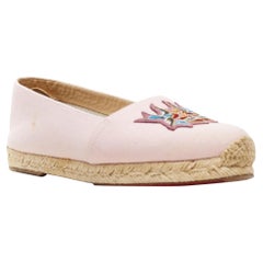 CHRISTIAN LOUBOUTIN Mom Dad embroidery badge pink canvas espadrille shoes EU38