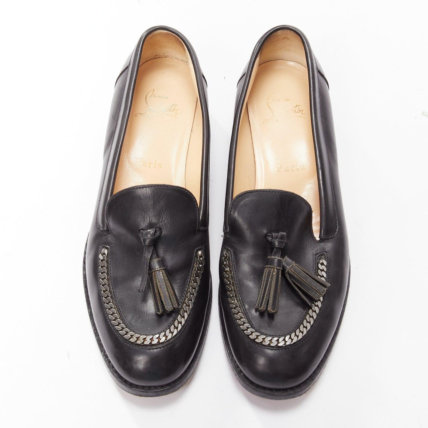 CHRISTIAN LOUBOUTIN Monaliso black leather chain trimmed tassel loafer EU38 In Fair Condition In Hong Kong, NT