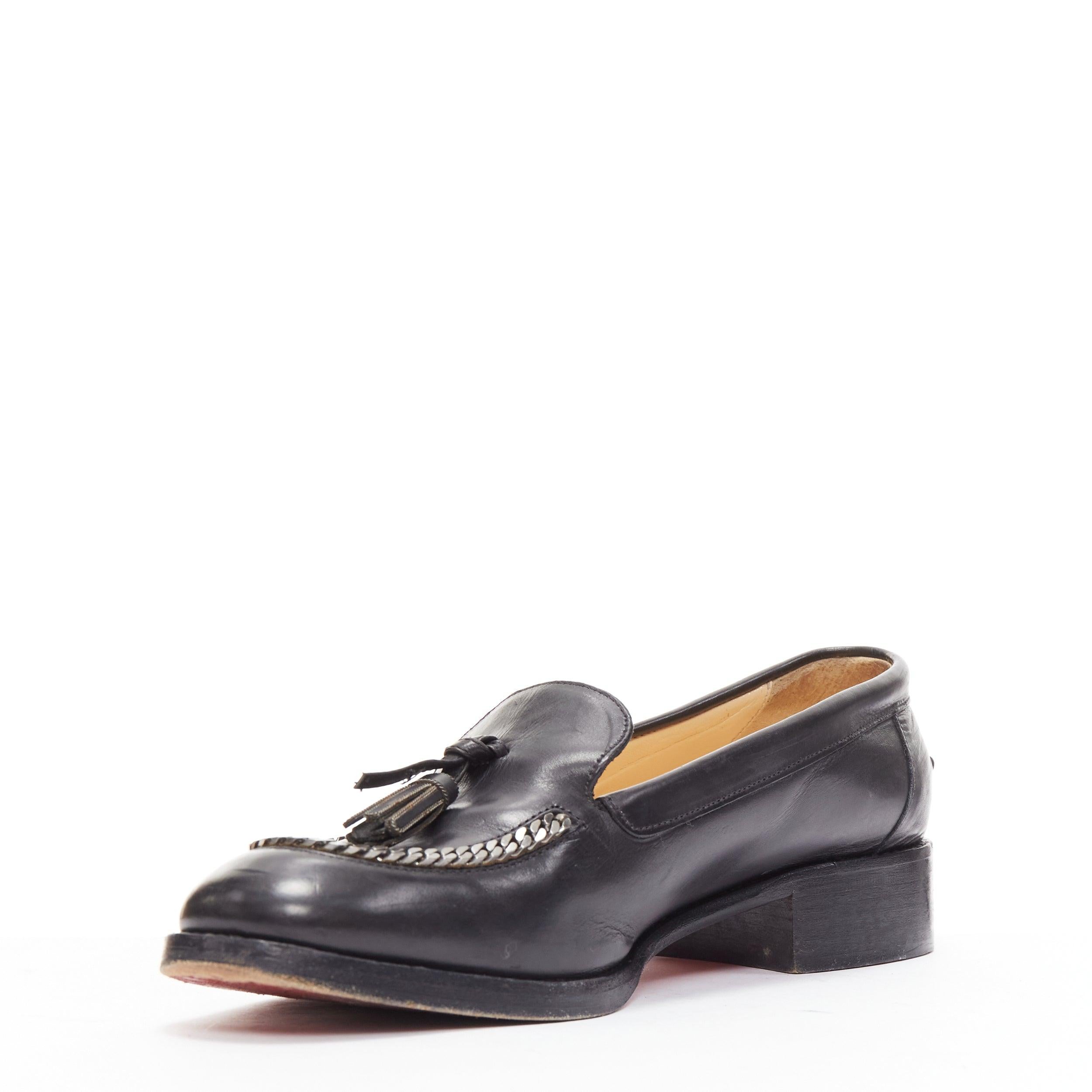CHRISTIAN LOUBOUTIN Monaliso black leather chain trimmed tassel loafer EU38 1