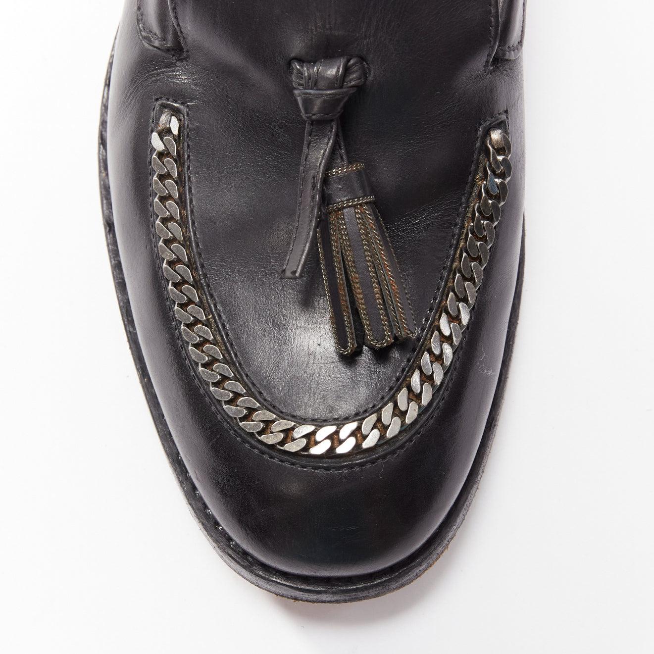 CHRISTIAN LOUBOUTIN Monaliso black leather chain trimmed tassel loafer EU38 3