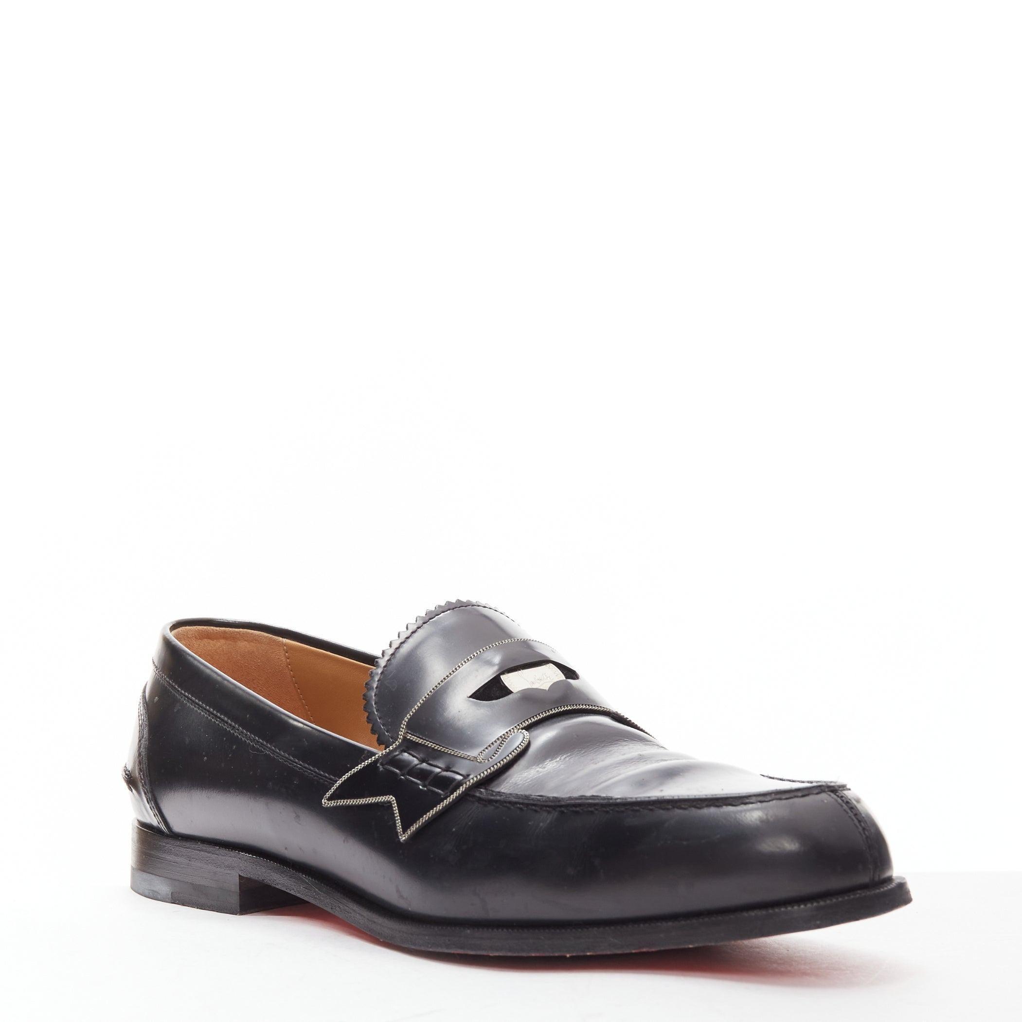 Black CHRISTIAN LOUBOUTIN Monono black silver logo penny leather loafers EU42
