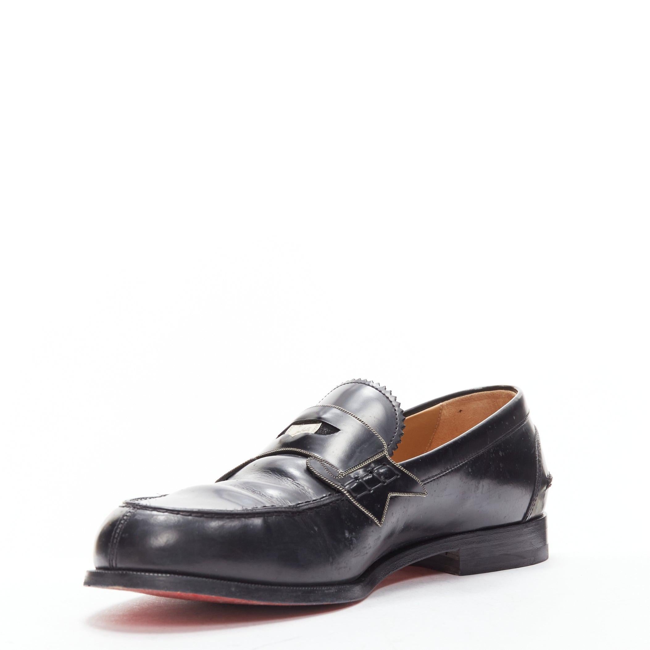 CHRISTIAN LOUBOUTIN Monono black silver logo penny leather loafers EU42 In Fair Condition In Hong Kong, NT