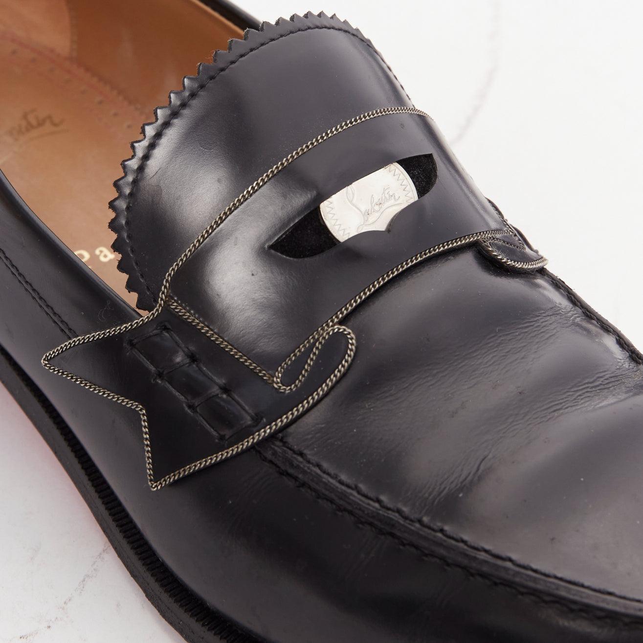 CHRISTIAN LOUBOUTIN Monono black silver logo penny leather loafers EU42 2
