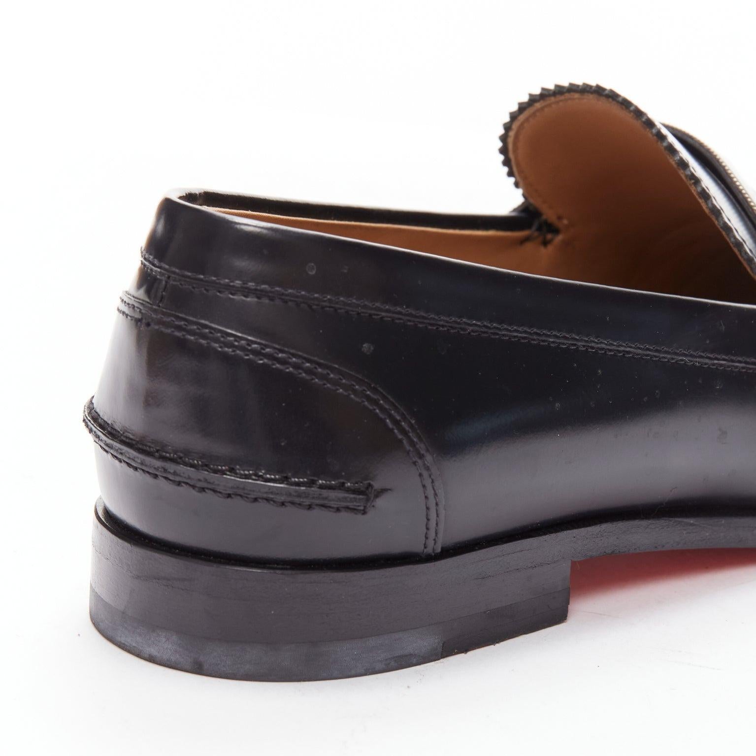 CHRISTIAN LOUBOUTIN Monono black silver logo penny leather loafers EU42 3