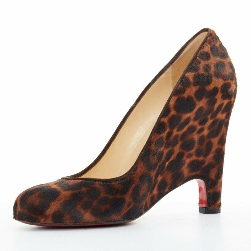 CHRISTIAN LOUBOUTIN Morphing 100 brown leopard calfskin demi wedge heel EU37 US7 In Good Condition For Sale In Hong Kong, NT