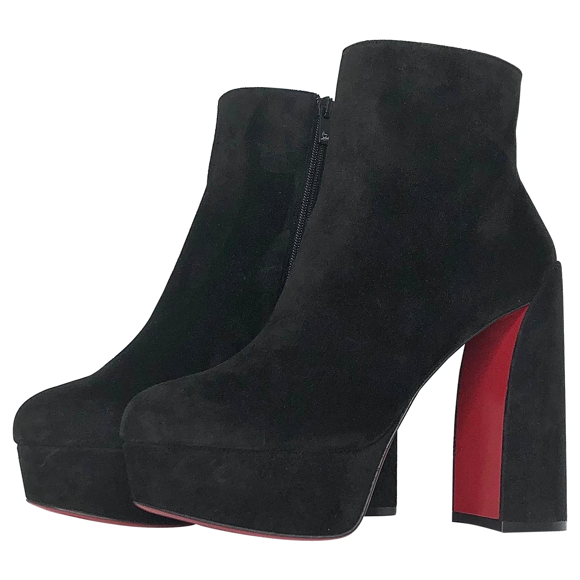 Christian Louboutin Movida 130 Platform Zip Black Suede Booty 39