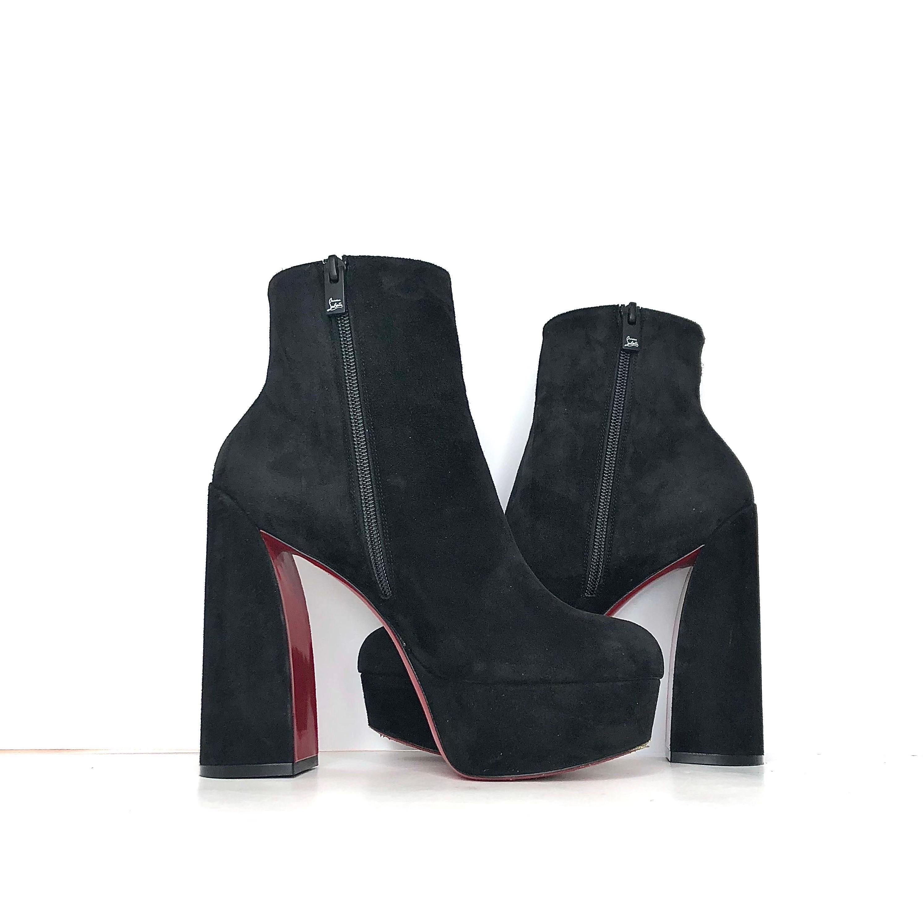 Nero Christian Louboutin Movida 130 Suede Platform Booty 37,5 in vendita