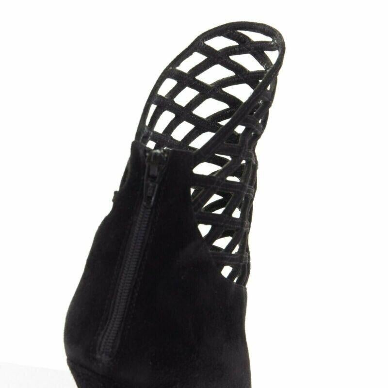 CHRISTIAN LOUBOUTIN Mrs Bouglione black suede mesh cut out pointy bootie EU35 For Sale 5