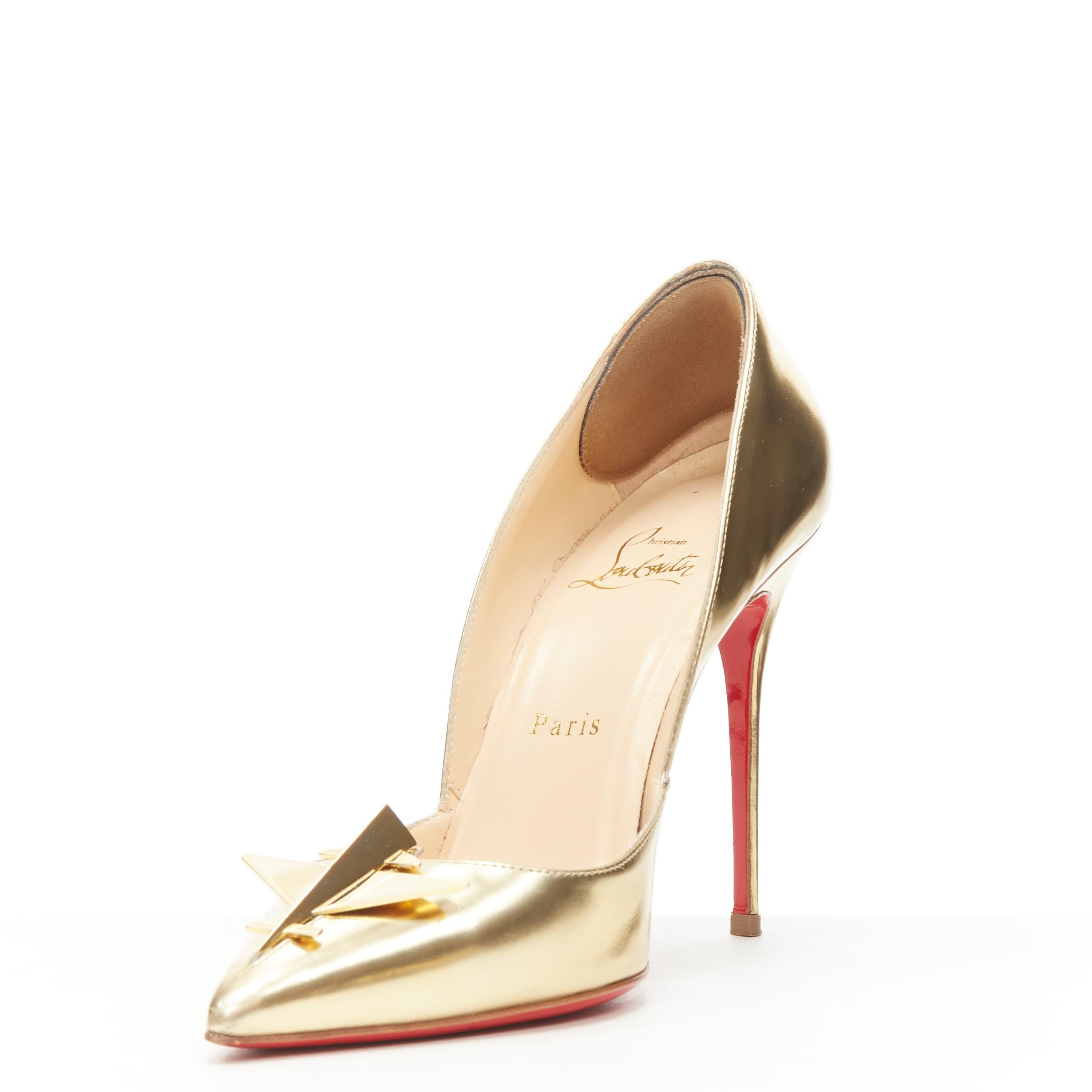 CHRISTIAN LOUBOUTIN Mrs Fuse 100 metallic gold mirrored plate pump EU38 In Excellent Condition In Hong Kong, NT