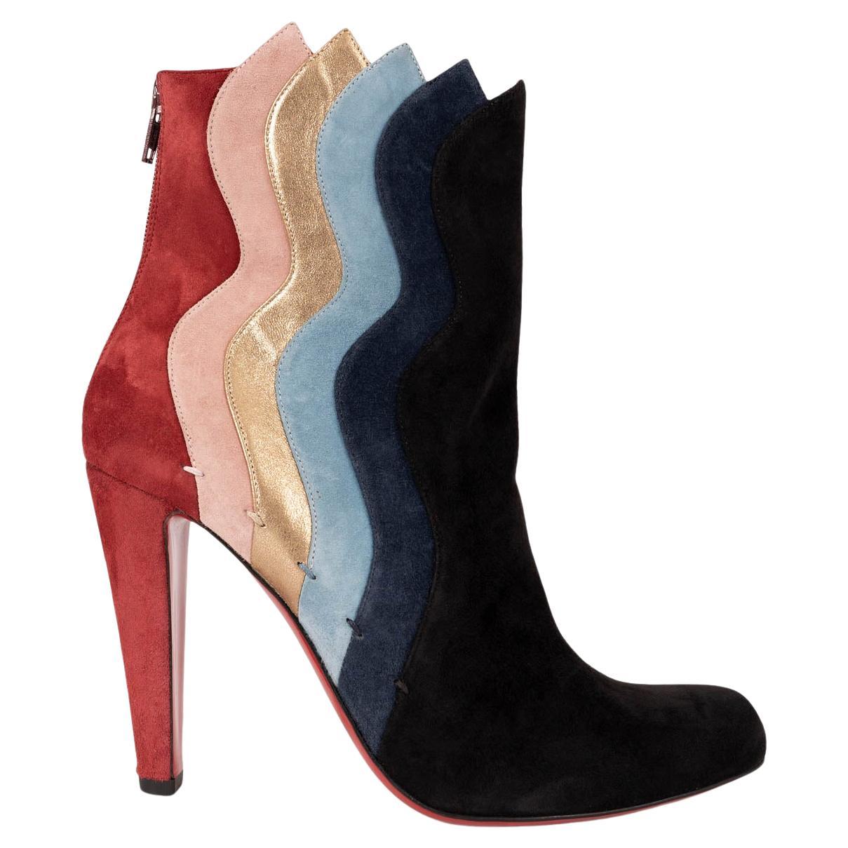 CHRISTIAN LOUBOUTIN multi suede 2016 WAVY 85 Ankle Boots Shoes 38.5 For Sale