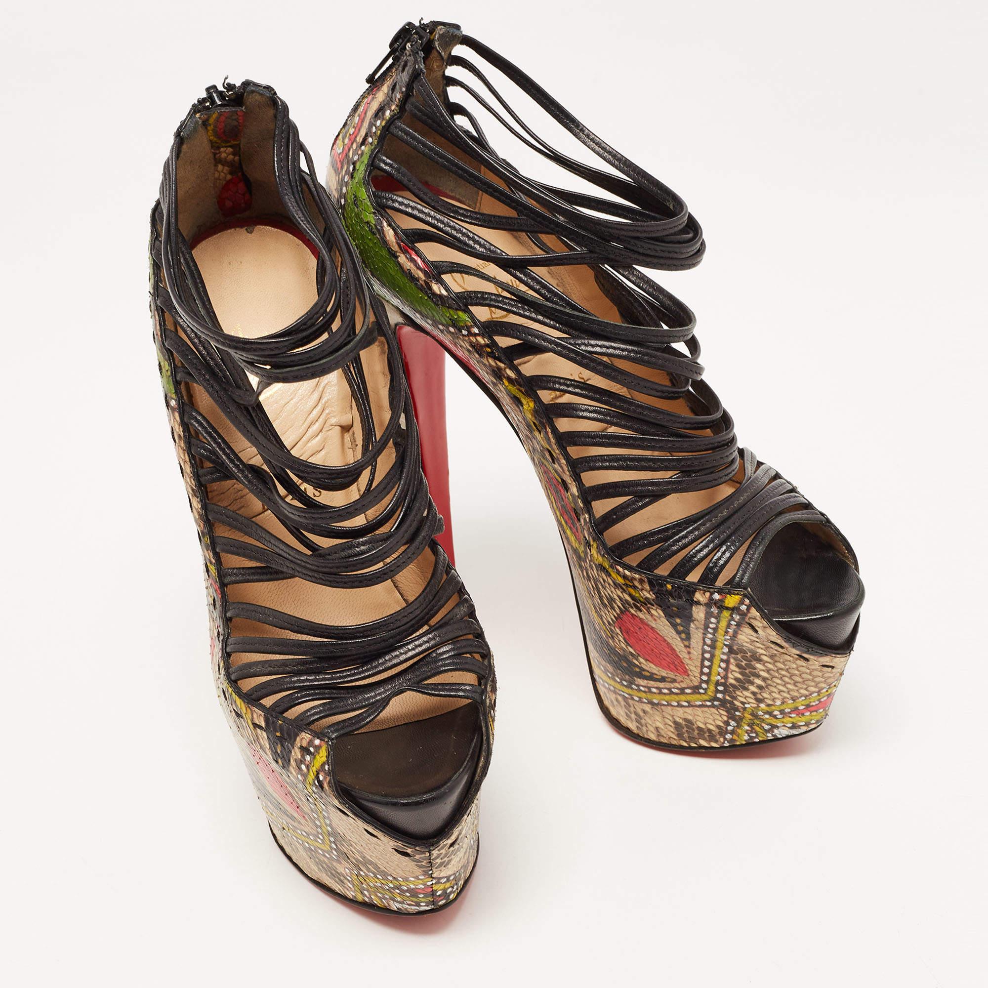Women's Christian Louboutin Multicolor/Black Python and Leather Zoulou Pumps Size 37.5 For Sale