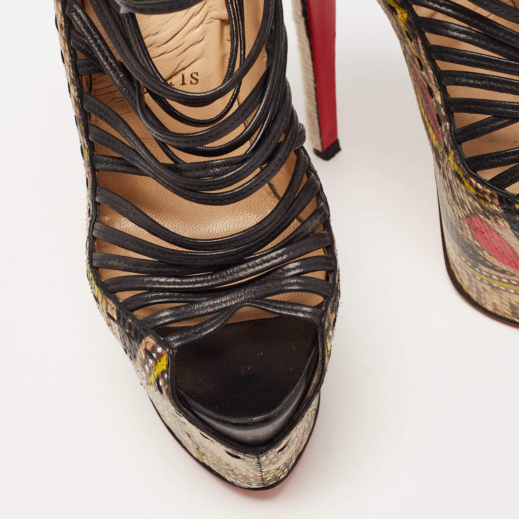 Christian Louboutin Multicolor/Black Python and Leather Zoulou Pumps Size 37.5 For Sale 1