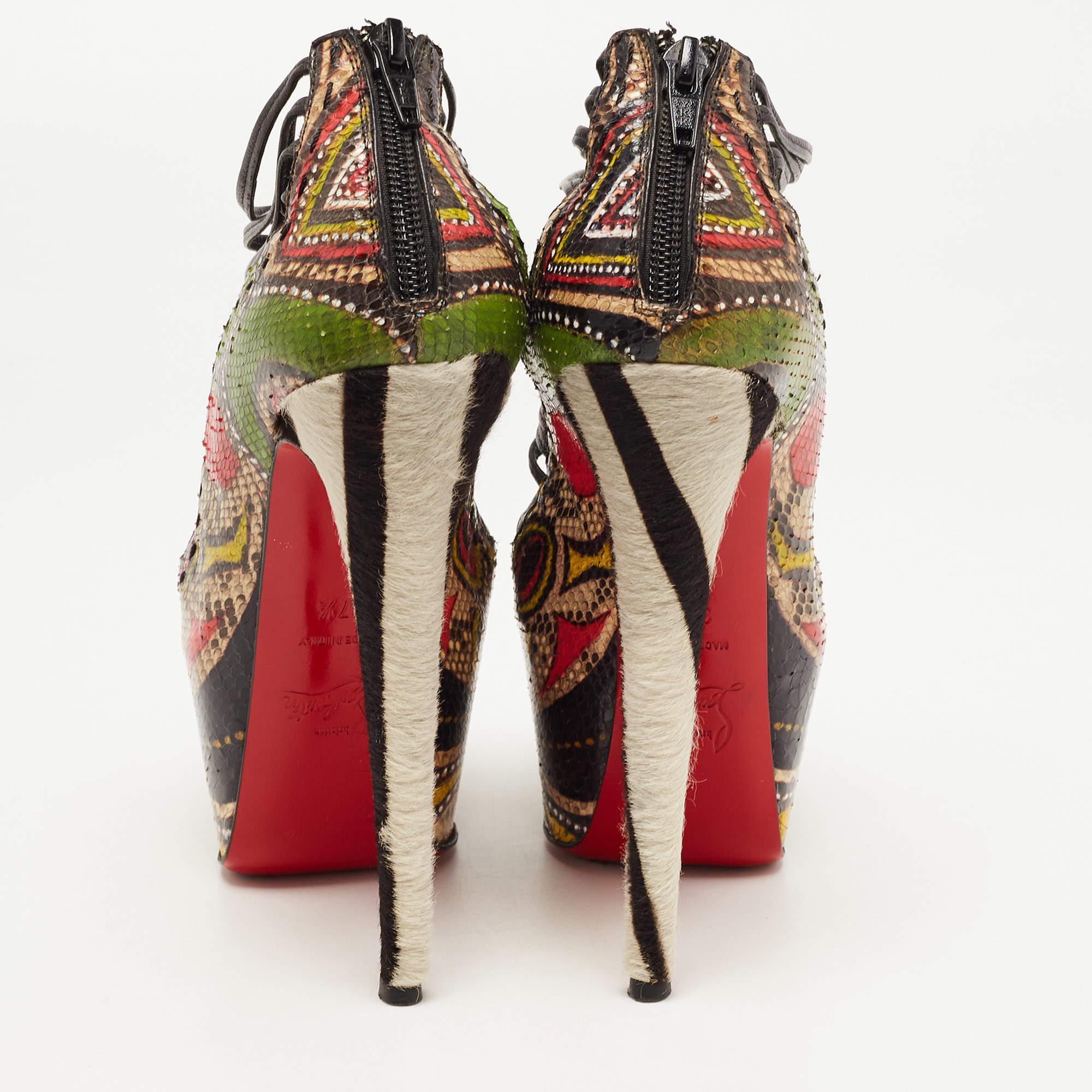 Christian Louboutin Multicolor/Black Python and Leather Zoulou Pumps Size 37.5 For Sale 2
