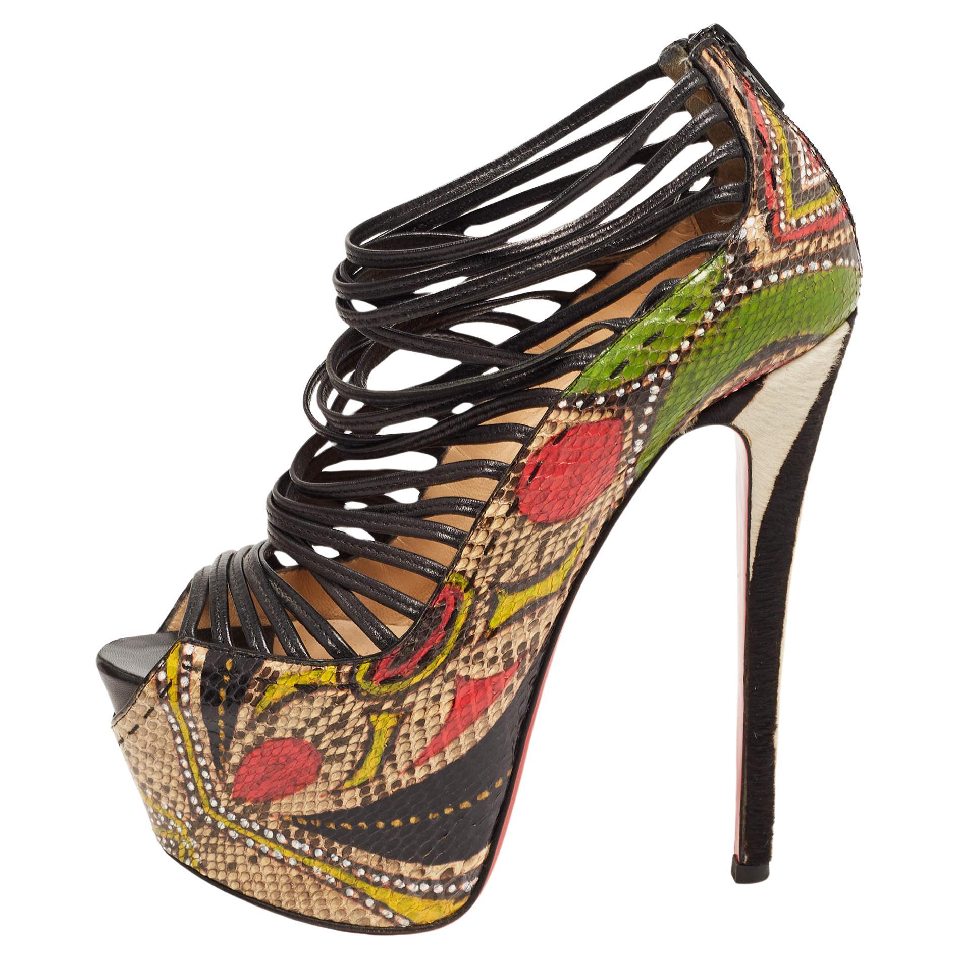 Christian Louboutin Multicolor/Black Python and Leather Zoulou Pumps Size 37.5 For Sale