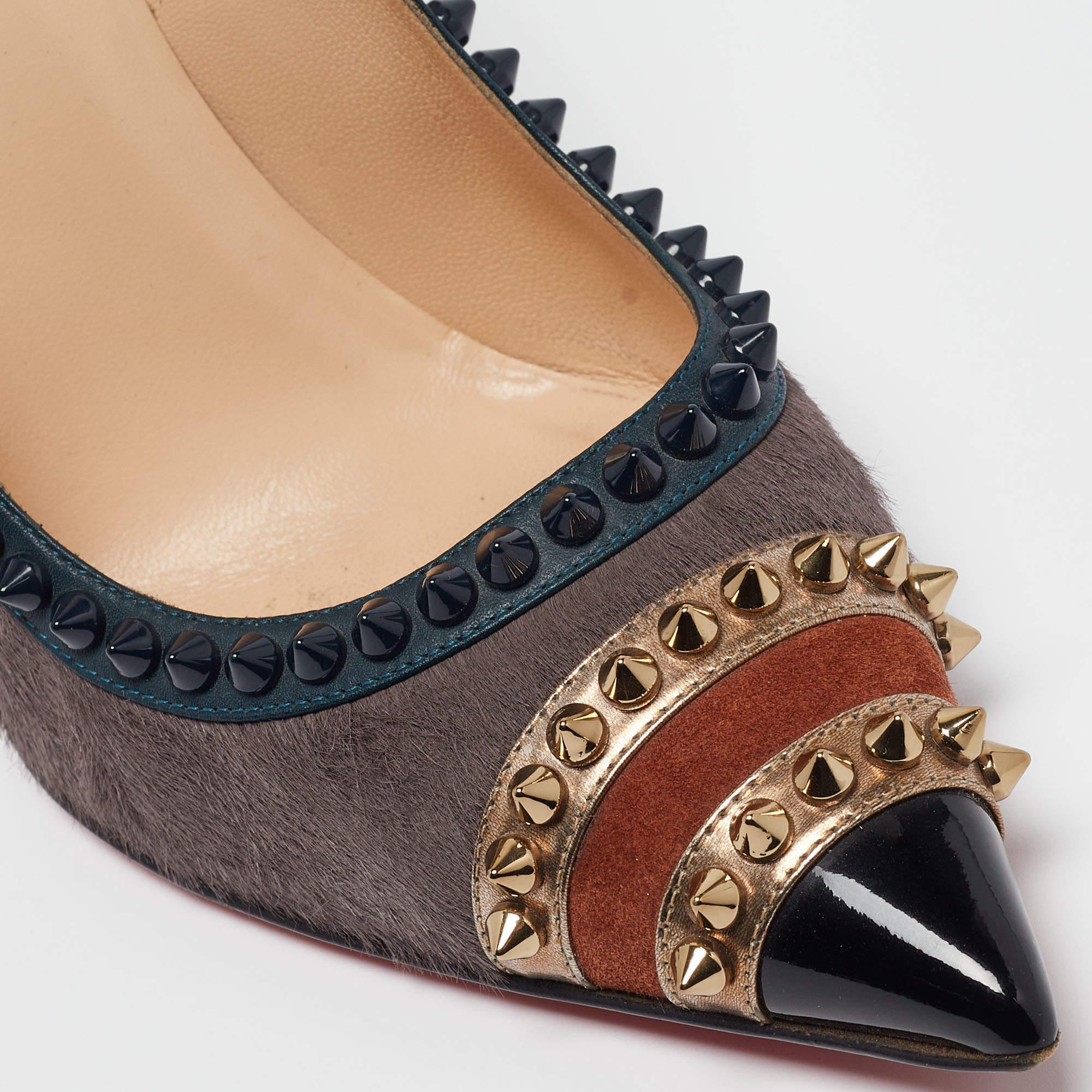 Christian Louboutin Multicolor Calf Hair and Leather Malabar Hill Spiked Pointed For Sale 3