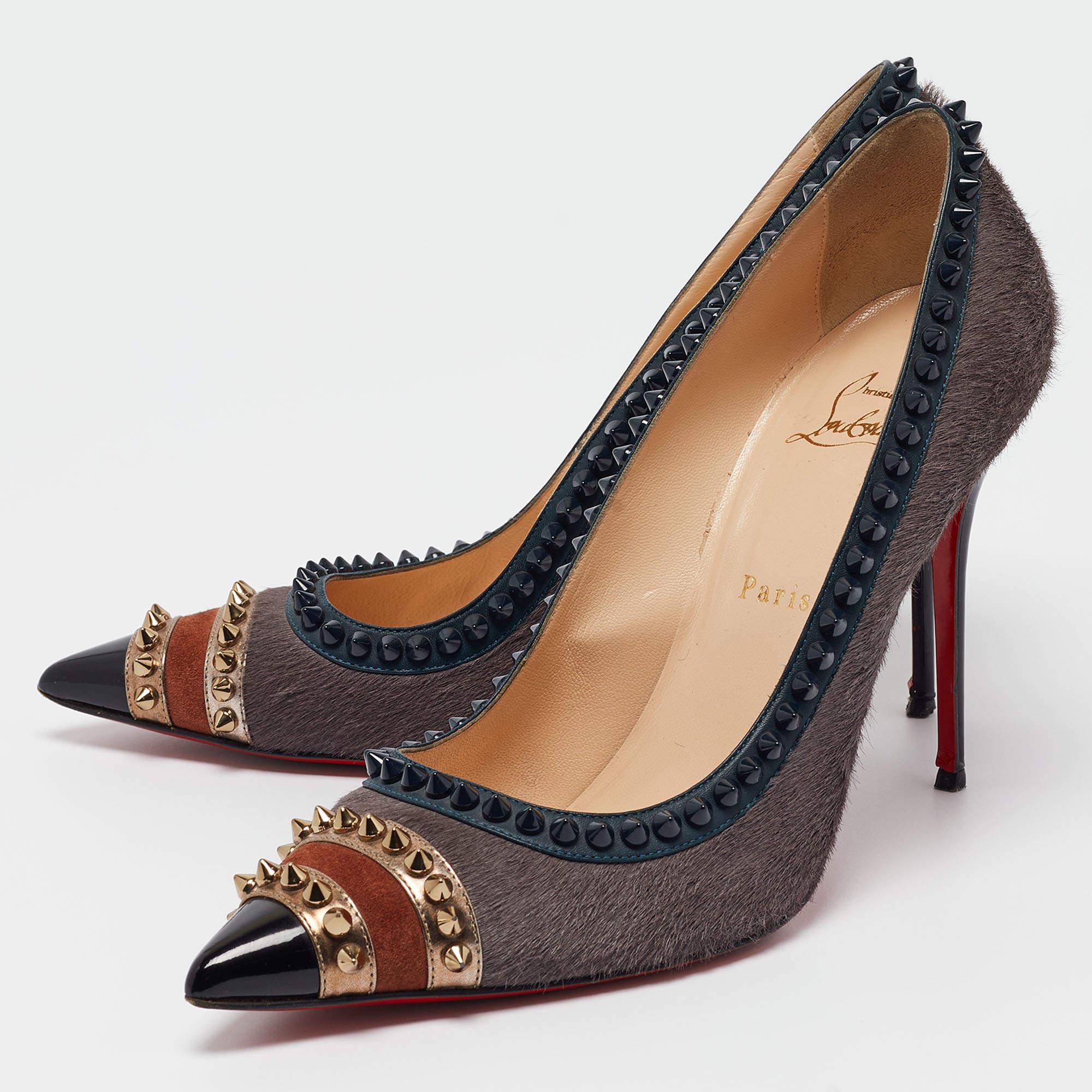 Christian Louboutin Multicolor Calf Hair and Leather Malabar Hill Spiked Pointed For Sale 4