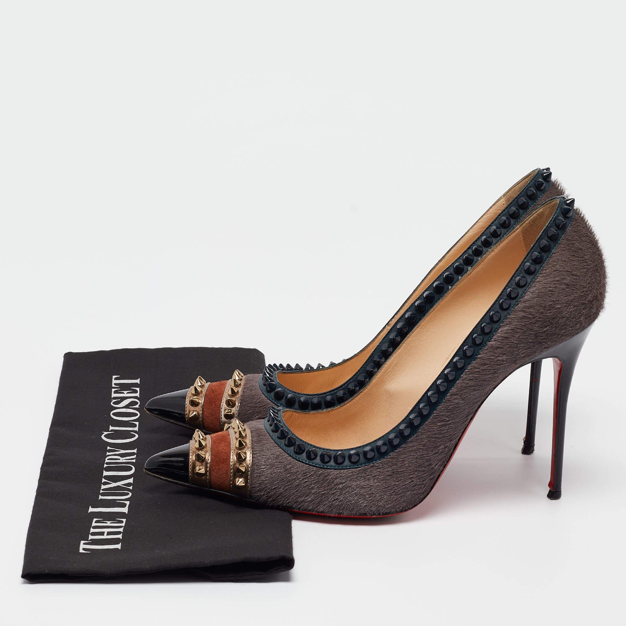 Christian Louboutin Multicolor Calf Hair and Leather Malabar Hill Spiked Pointed For Sale 5
