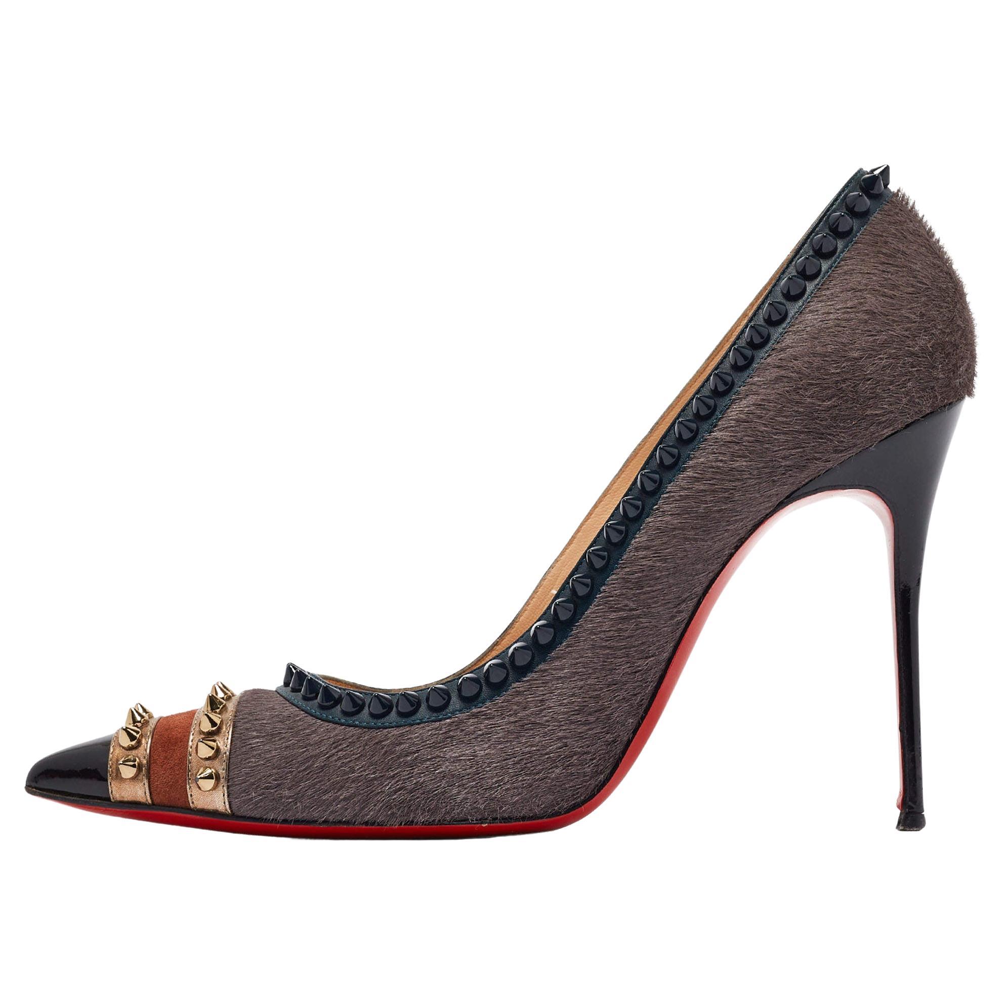 Christian Louboutin Multicolor Calf Hair and Leather Malabar Hill Spiked Pointed For Sale