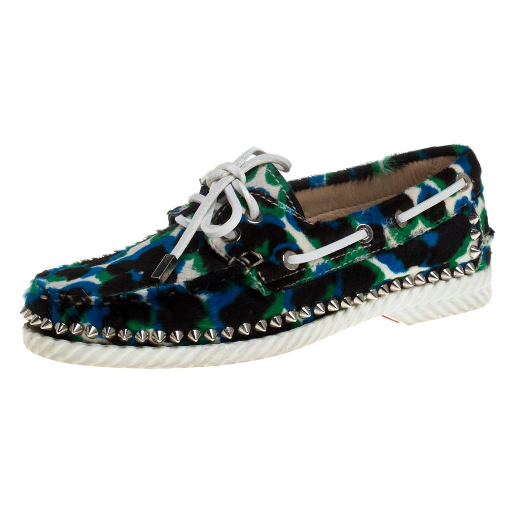 Christian Louboutin Multicolor Calf Hair Steckel Spiked Loafers Size 36 For Sale