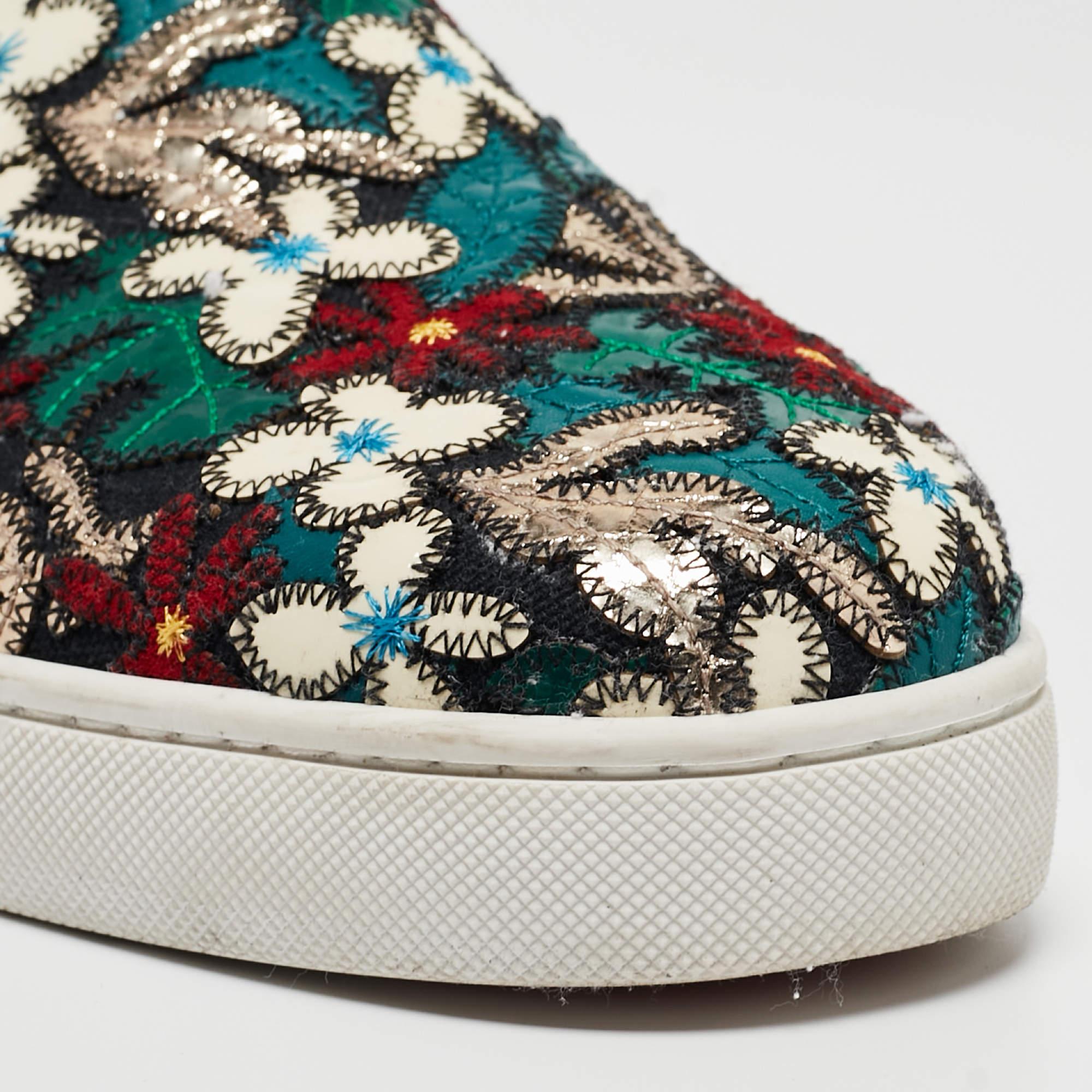 Men's Christian Louboutin Multicolor Canvas And Patent Floral Applique Slip On Sneaker