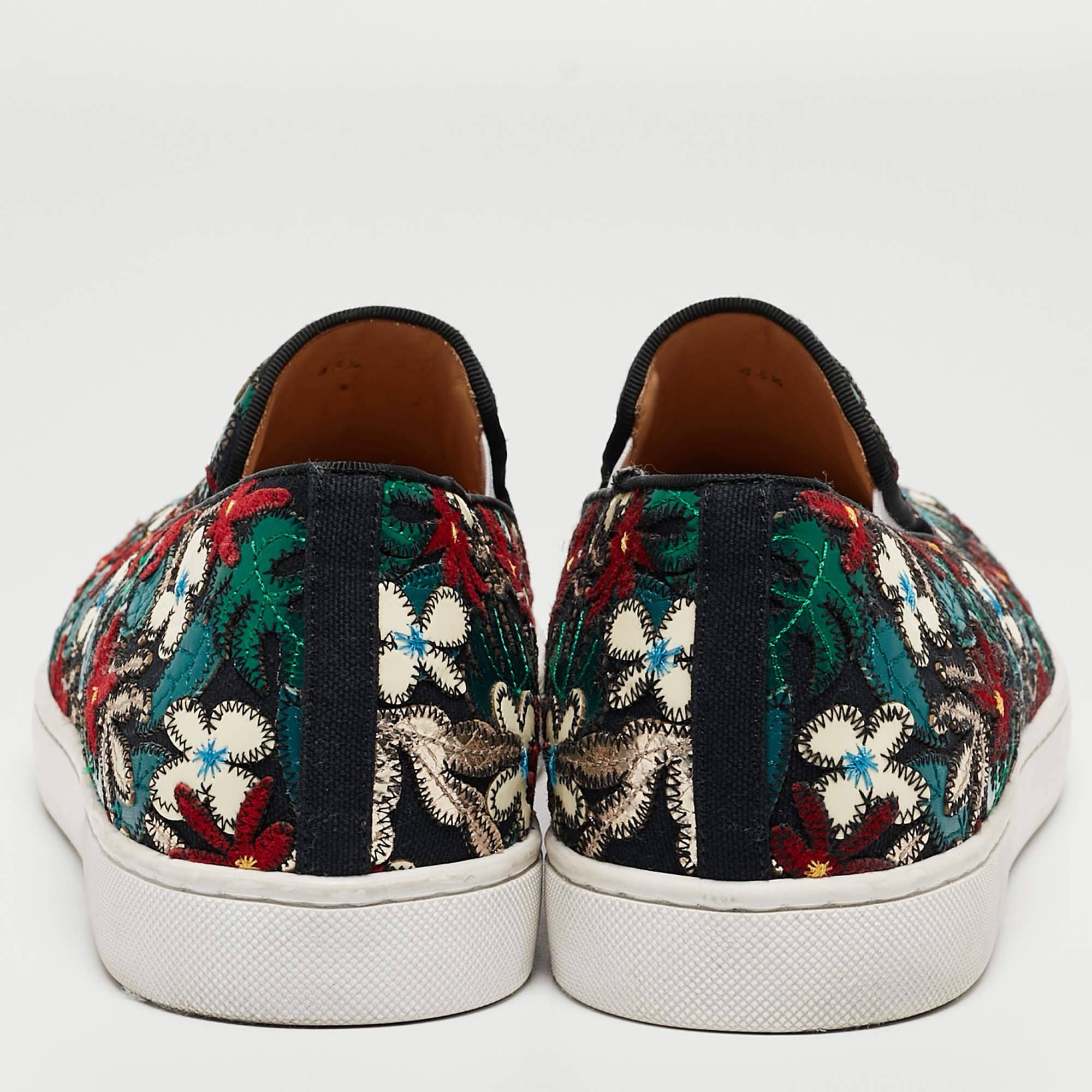 Christian Louboutin Multicolor Canvas And Patent Floral Applique Slip On Sneaker 1