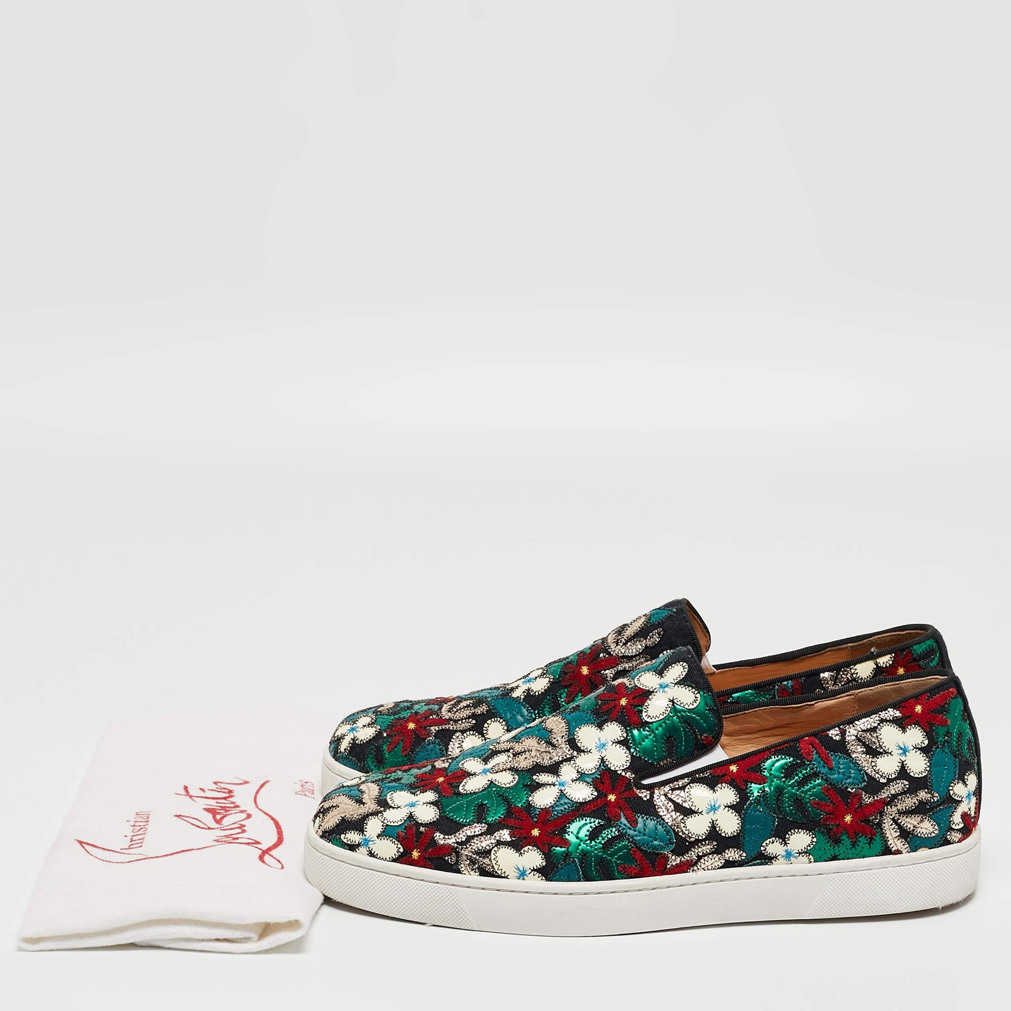 Christian Louboutin Multicolor Canvas And Patent Floral Applique Slip On Sneaker 4