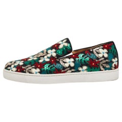 Christian Louboutin Multicolor Canvas And Patent Floral Applique Slip On Sneaker