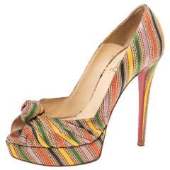 Christian Louboutin Multicolor Canvas Knotted Greissimo Platform Pumps Size 39