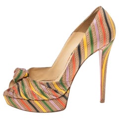 Christian Louboutin Multicolor Canvas Knotted Greissimo Platform Pumps Size 39
