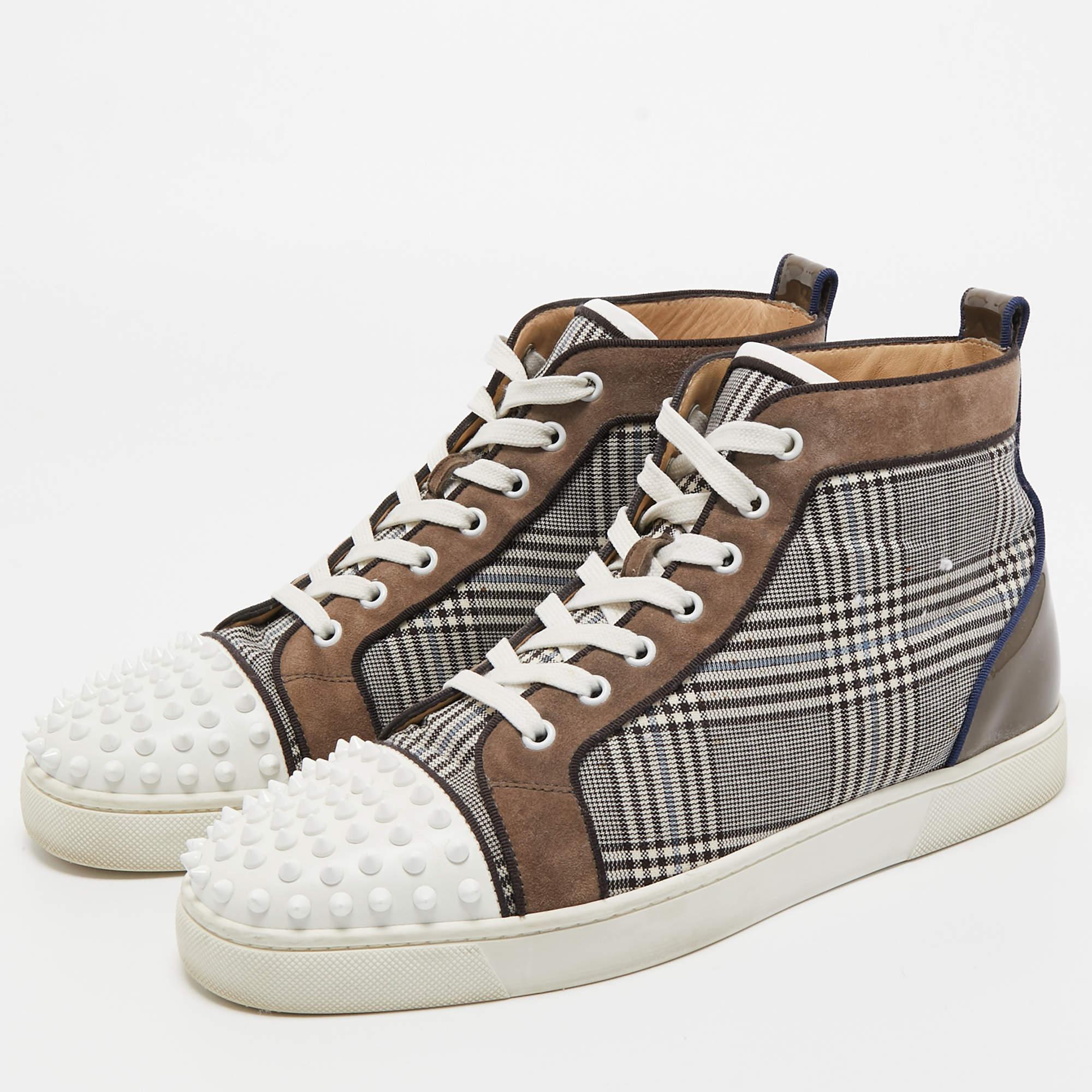 Christian Louboutin Multicolor Check Louis Spike High Top Sneakers Size 42.5 For Sale 2