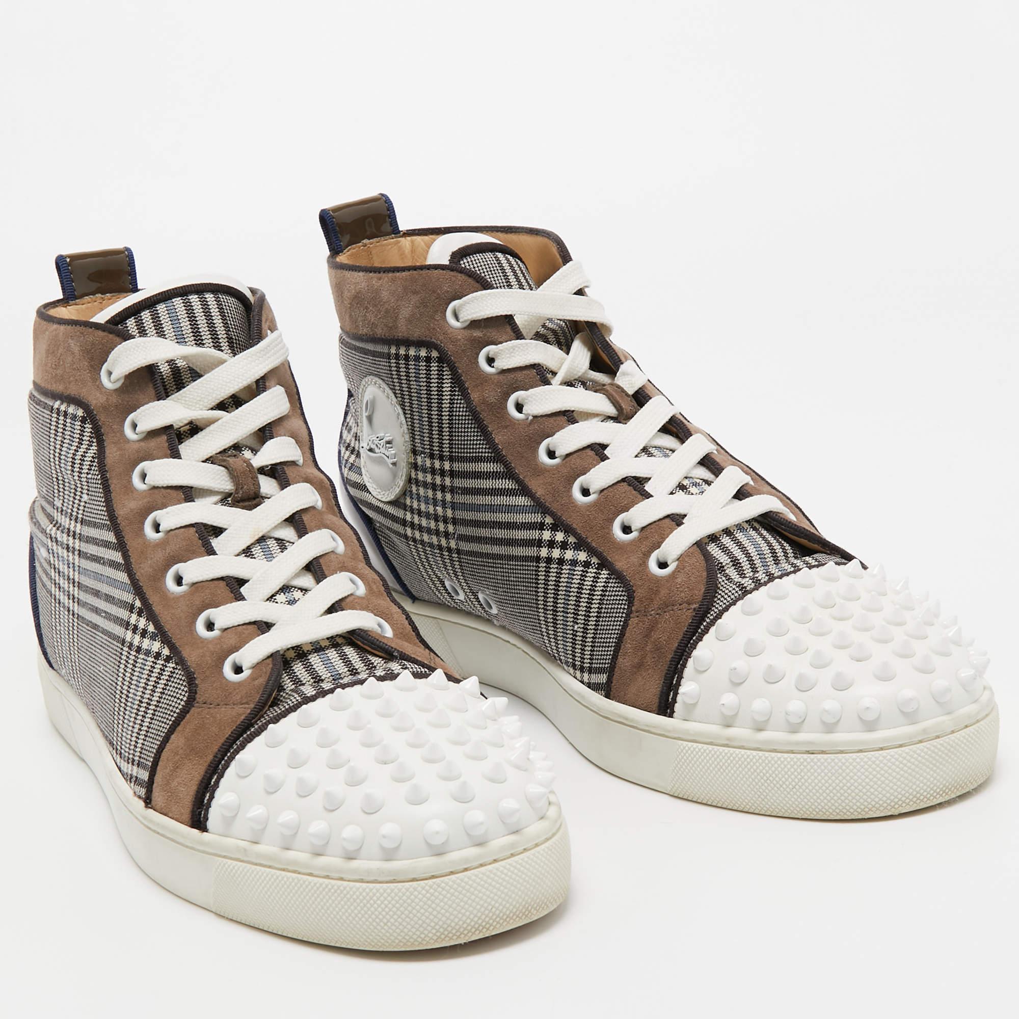Christian Louboutin Multicolor Check Louis Spike High Top Sneakers Size 42.5 For Sale 3