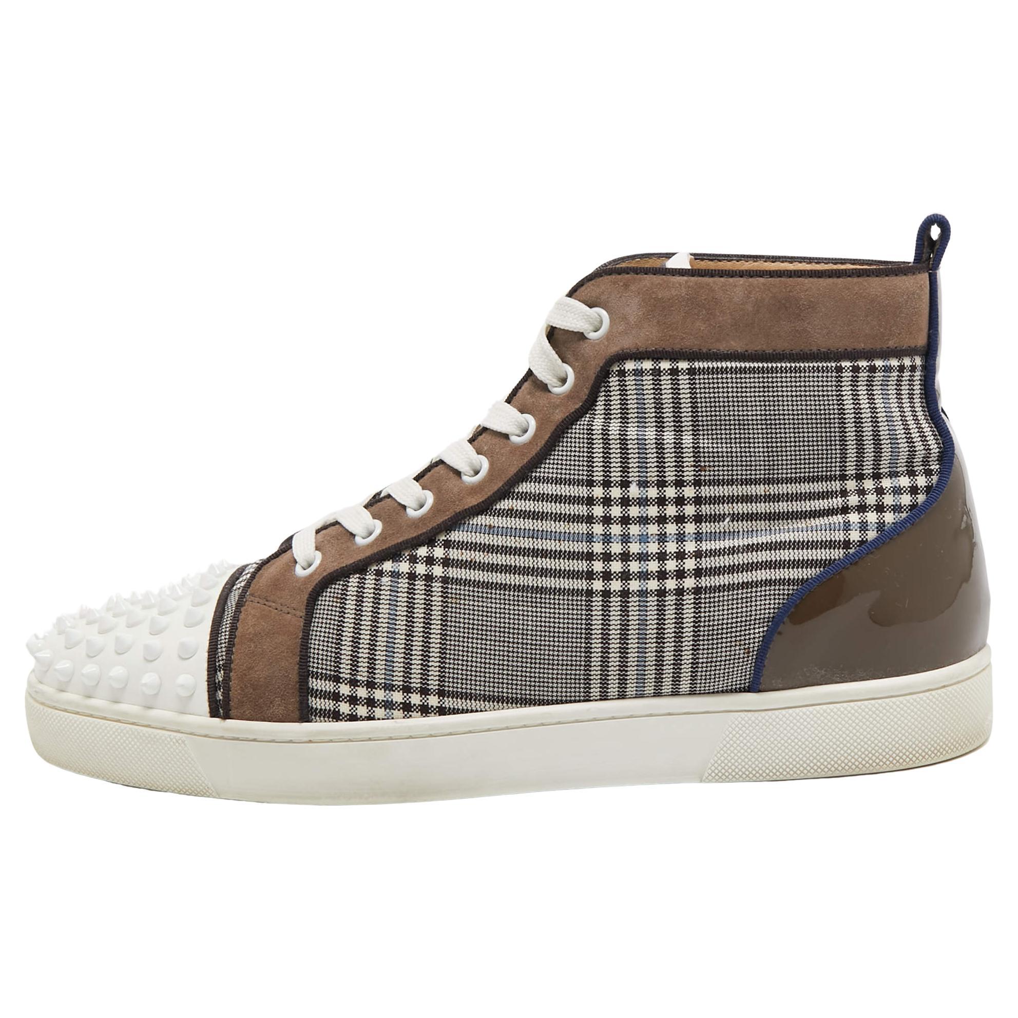 Christian Louboutin Multicolor Check Louis Spike High Top Sneakers Size 42.5 For Sale