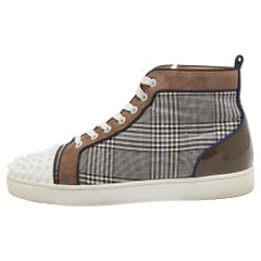 Christian Louboutin Multicolor Check Louis Spike High Top Turnschuhe Größe 42,5