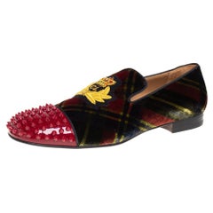 Christian Louboutin Multicolor Check Velvet And Patent Leather Slippers Size 44