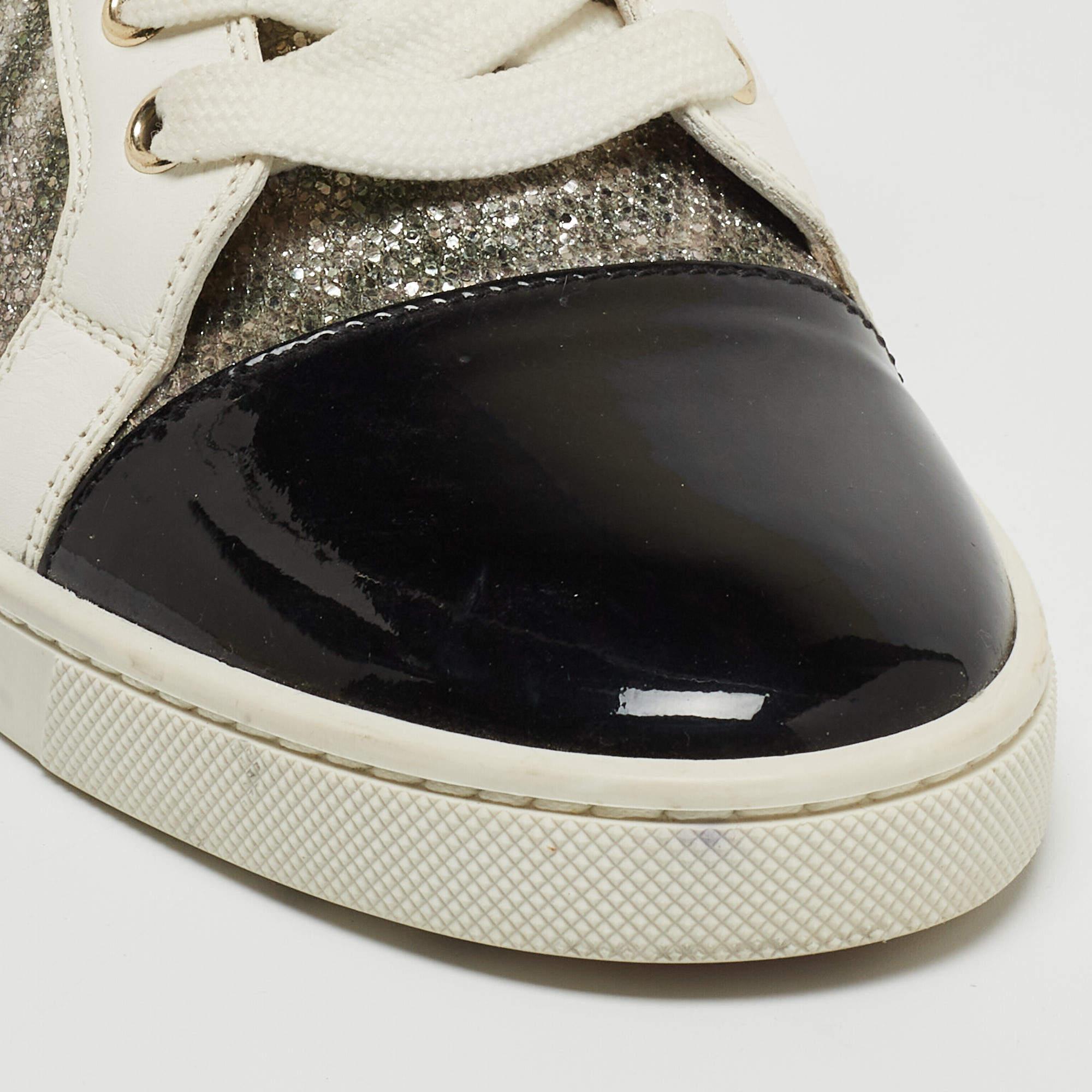 Christian Louboutin Multicolor Coarse Glitter and Leather Gondoliere Sneakers Si For Sale 1